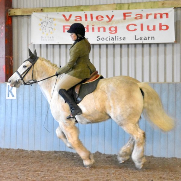 cantering under riding club banner